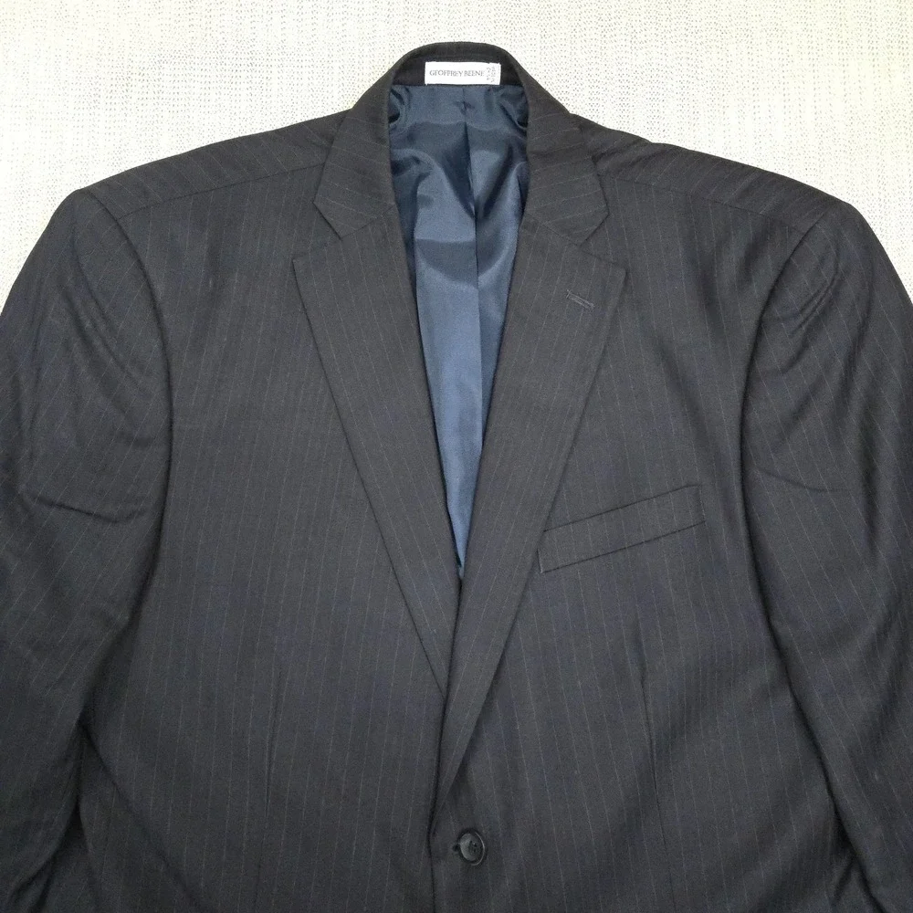 Geoffrey Beene Blazer Mens 44R Gray Pinstripe Two Button Suit Jacket Classic Fit